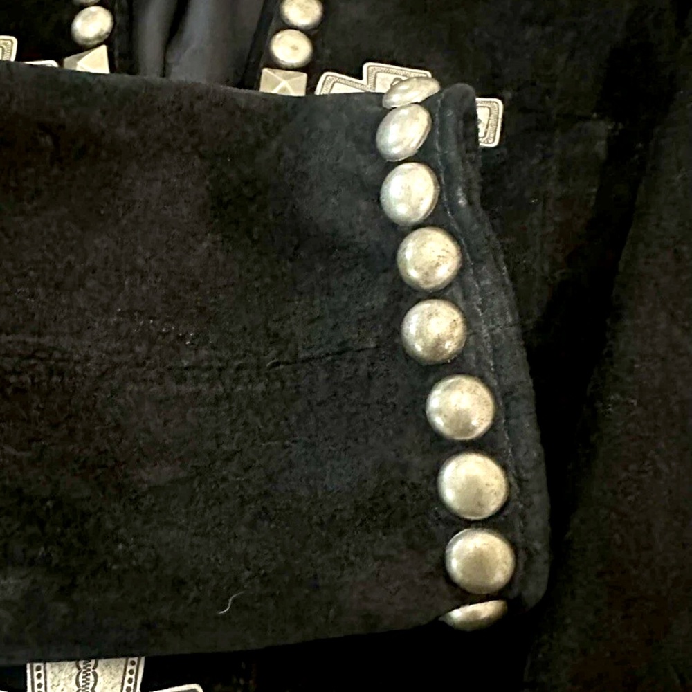Double D Ranch suede studded jacket silver cross faux with turquoise Rtl $795 S - Picture 4 of 10